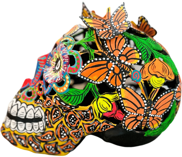 Skull With Butterfly Motif, Left Side View